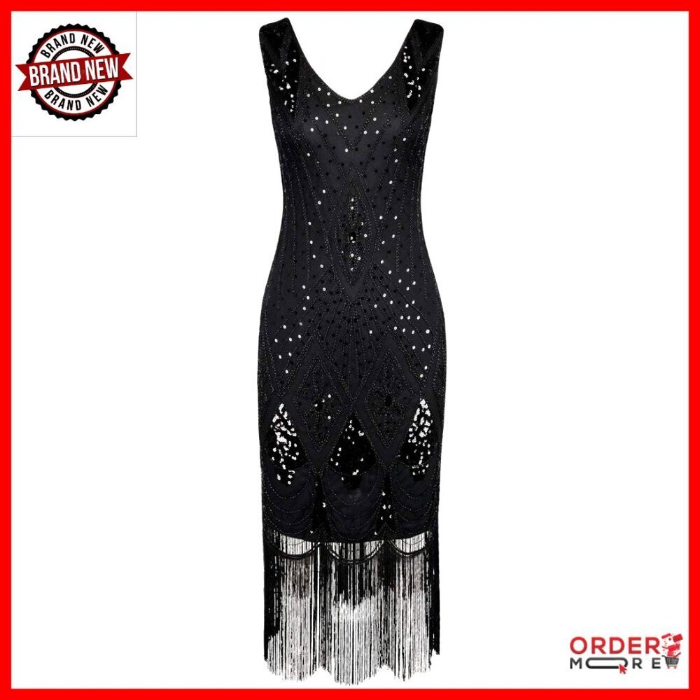 Sequin Flapper Dress 1920s Gatsby Cocktail Art Deco Fringe